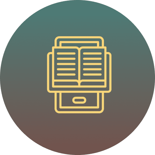 Open book and smartphone icon on gradient.