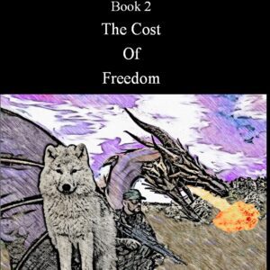 Book cover featuring a wolf and a fire-breathing dragon.